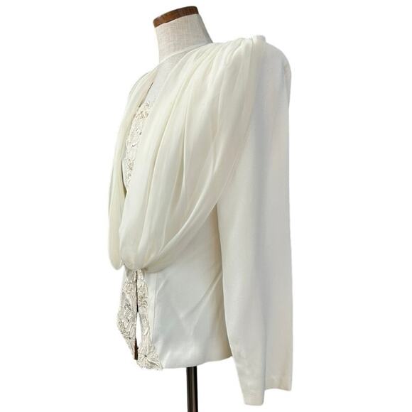 Vintage 80s Zeeba NY Lace Embroidered Formal Jacket Structured Shoulders Size 6 - Picture 15 of 16